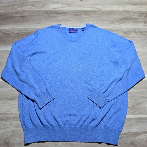 Alan Flusser Sweater Mens Medium Blue Cotton Silk Cashmere V-Neck Pullover Knit - Picture 2 of 10
